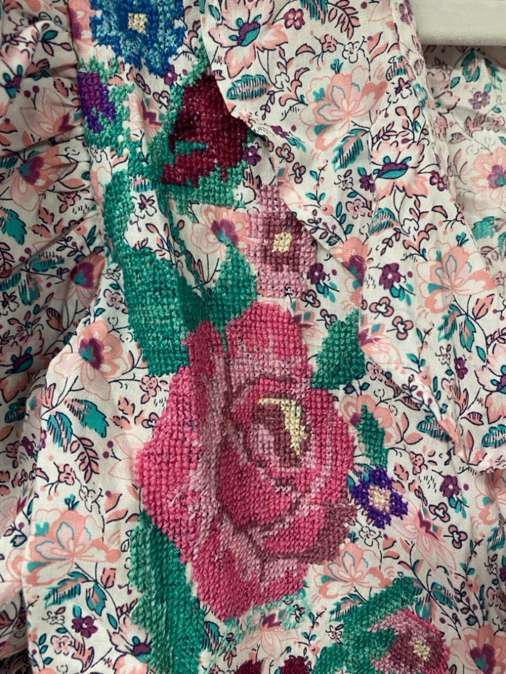 Floral Cross stitch Wrap Maxi Dress with Puff Sleeves - Picture 4 of 8